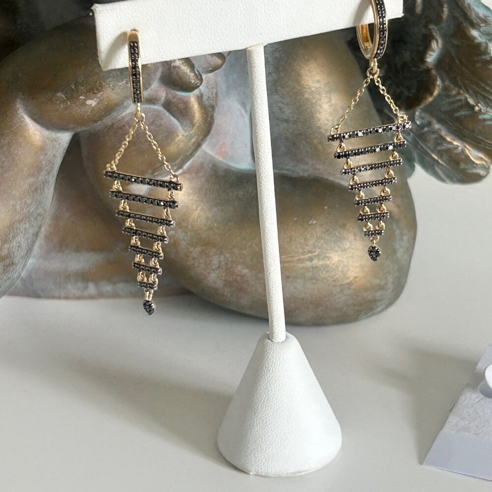 Rarities Carol Brodie 3/4ctw BLACK DIAMOND Gold Plated Silver Drop Earrings NWT - Picture 14 of 15